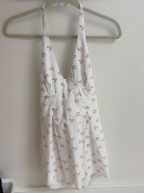 Princess Polly White Floral Halter Mini Dress with Pink Print